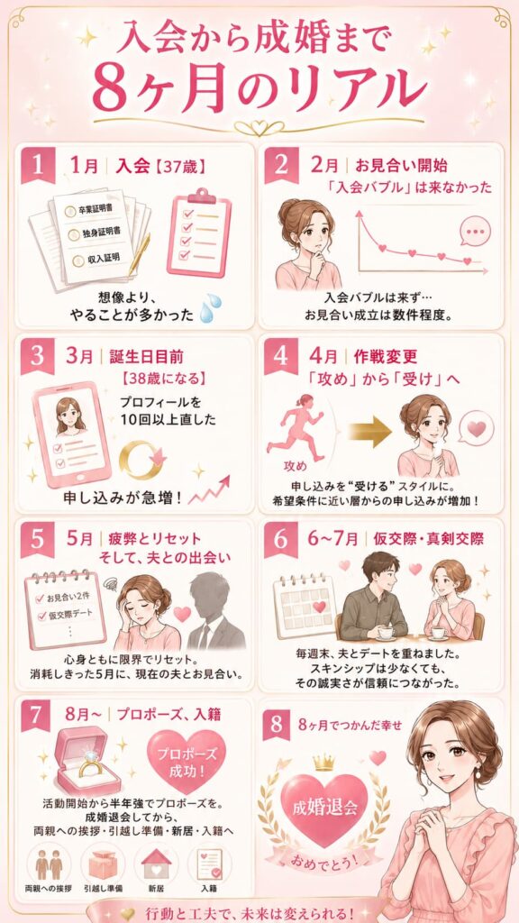 婚活女子の結婚相談所入会から成婚までの図解