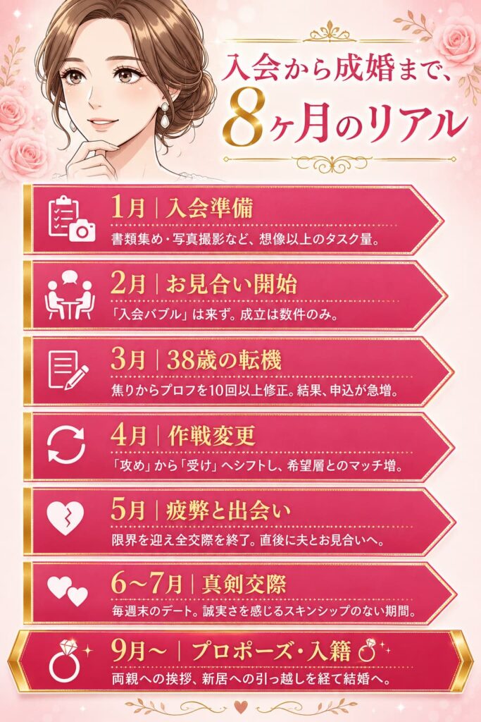婚活女子の結婚相談所入会から成婚までの図解