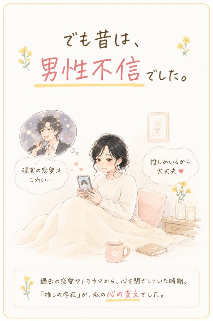 男性不信でアイドル好きの女性イラスト