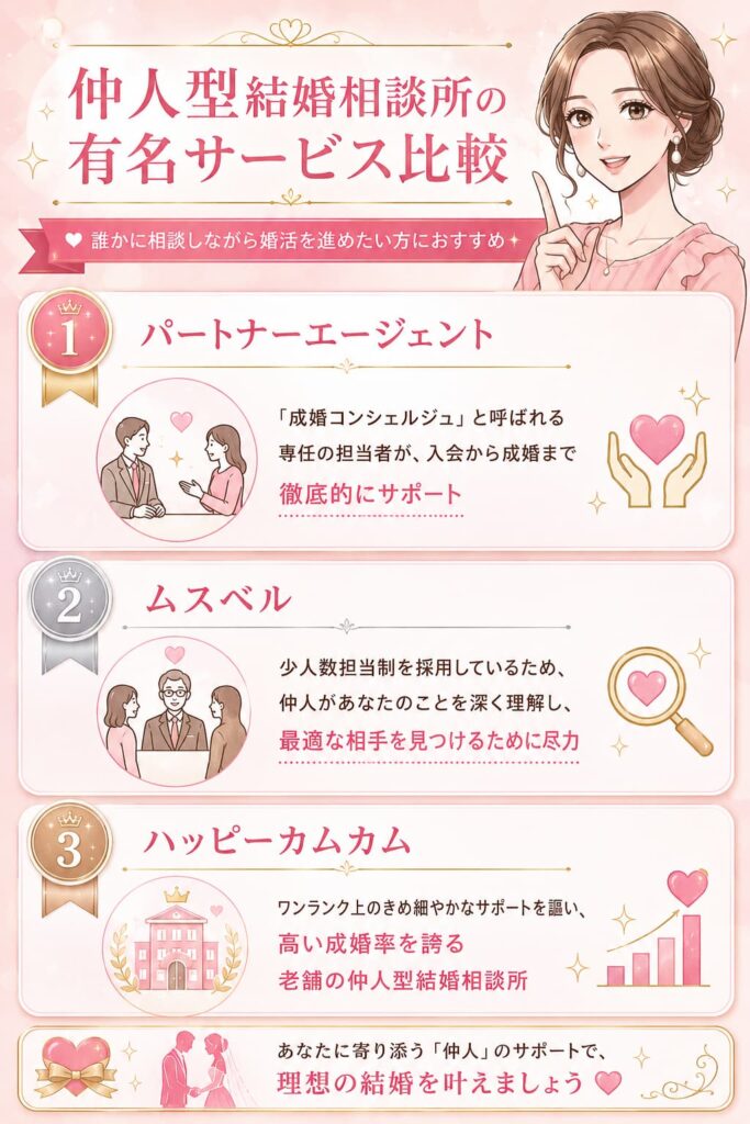 仲人型結婚相談所の有名サービス比図解