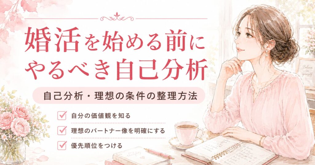 婚活を始める前にやるべき自己分析と条件整理を解説した記事のアイキャッチ画像