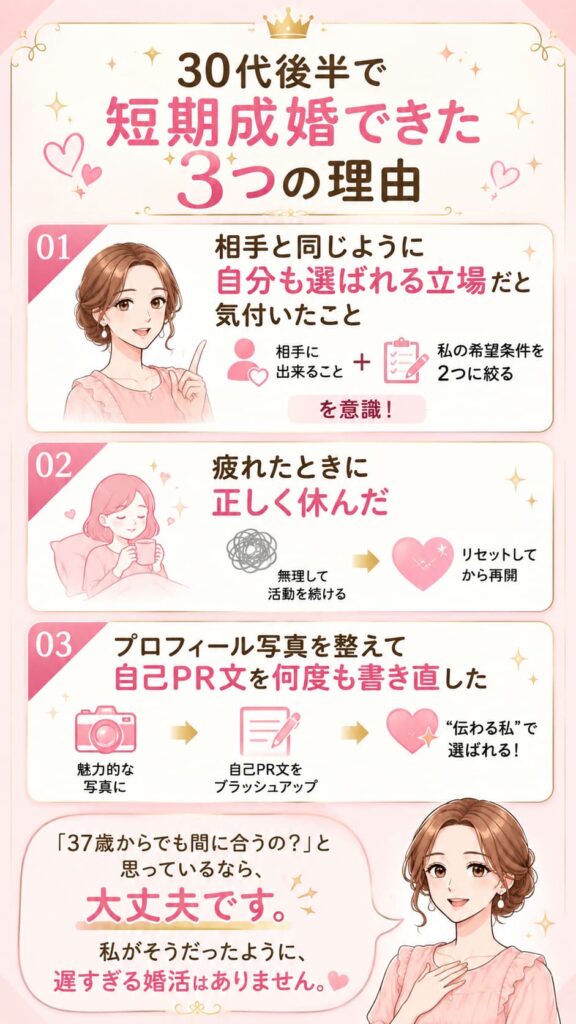 結婚相談所婚活　37歳で短期成婚できた理由の解説図解